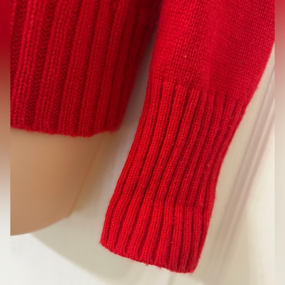 J. Crew Lambs Wool Blend Red Eyelet Aran Cable Knit Crew Neck Sweater, Sz M - Picture 7 of 13